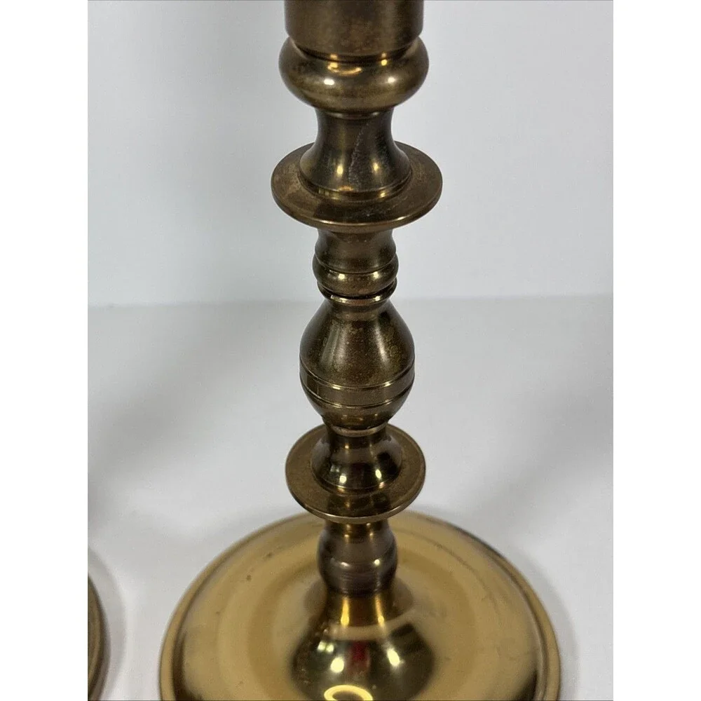 Antique Pair Brass Beehive Candlesticks Victorian Baluster 8”H Marked W
